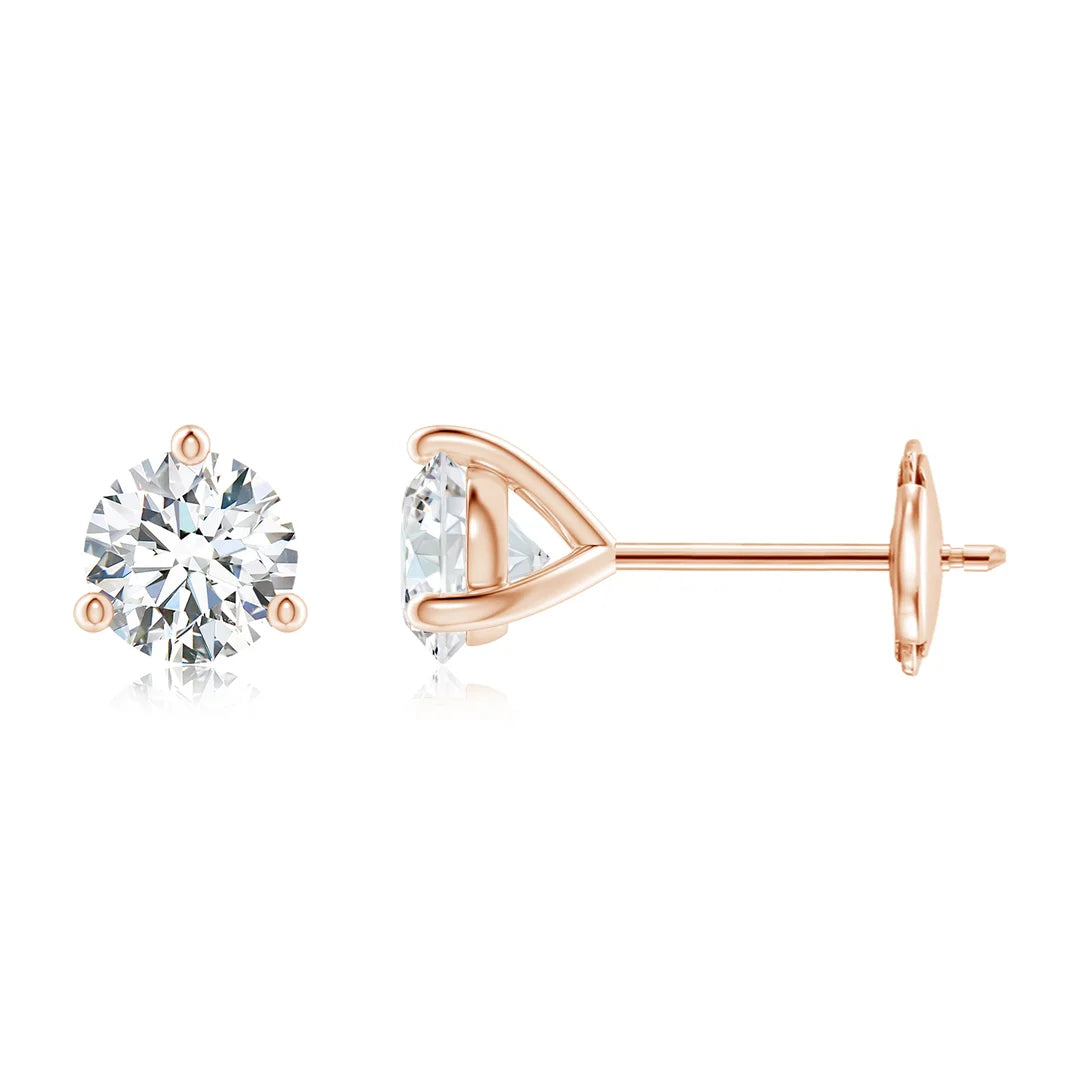 Round Diamond Martini Stud Earrings, Prong-Set