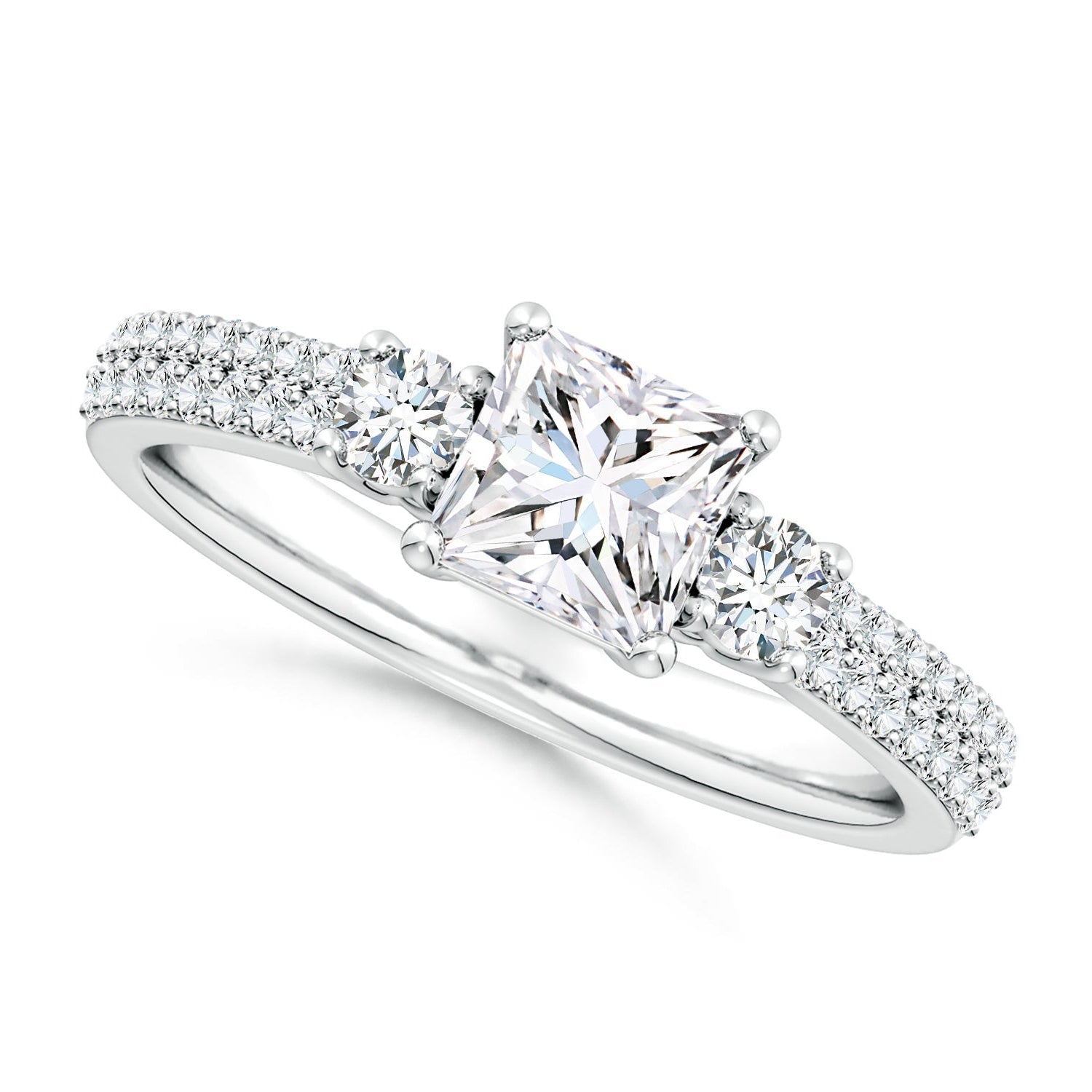 Princess-Cut Diamond Side Stone Shank Engagement Ring