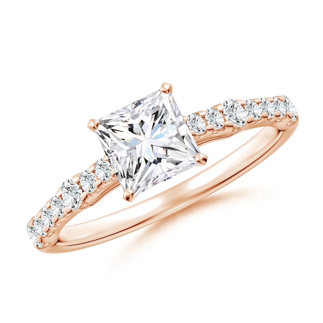 Lab-Grown Solitaire Princess-Cut Diamond Station Engagement Ring