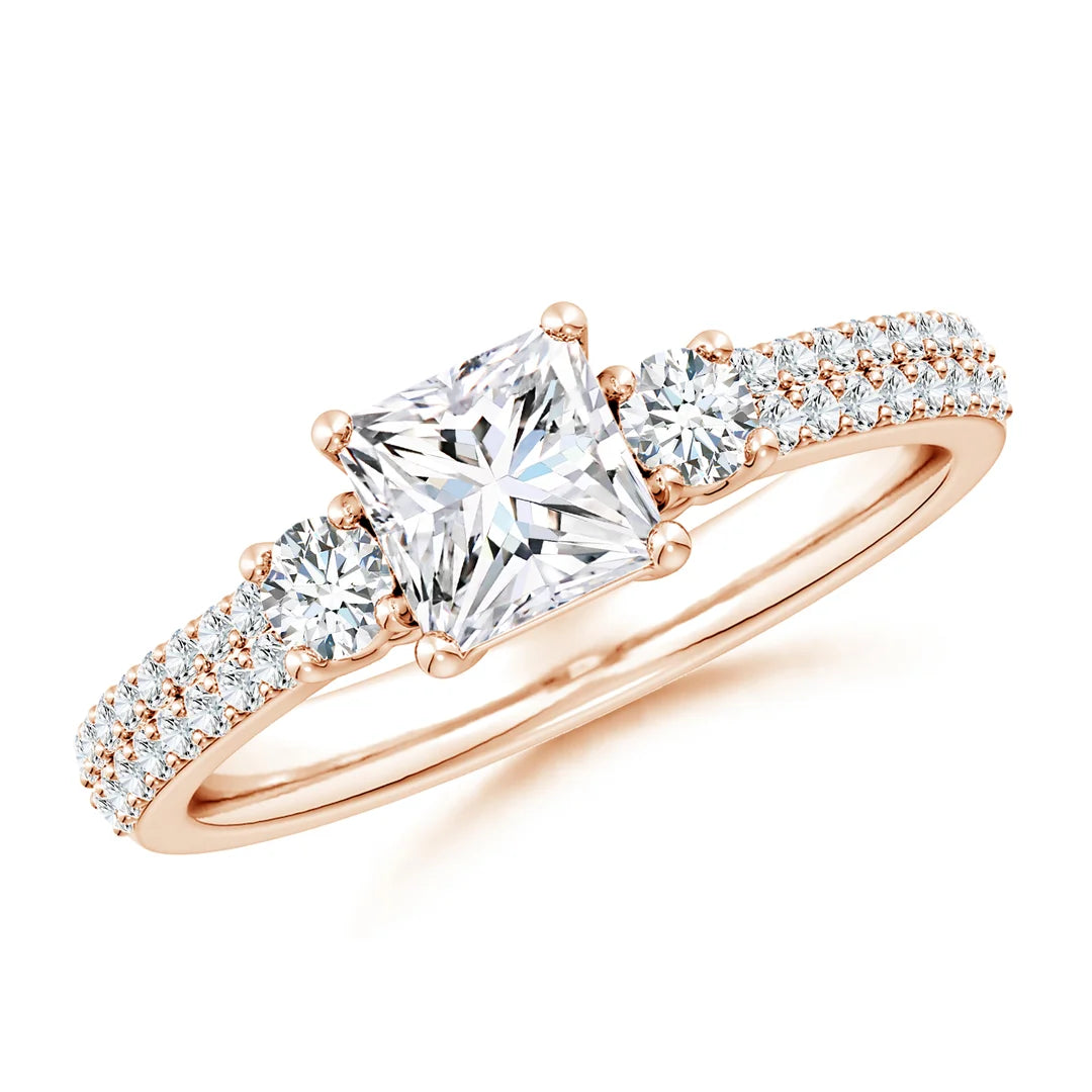 Princess-Cut Diamond Side Stone Shank Engagement Ring