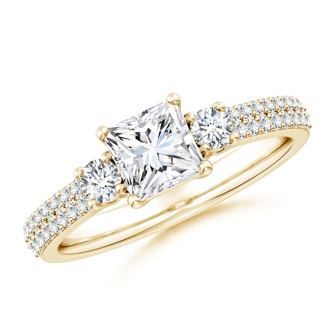 Princess-Cut Diamond Side Stone Shank Engagement Ring