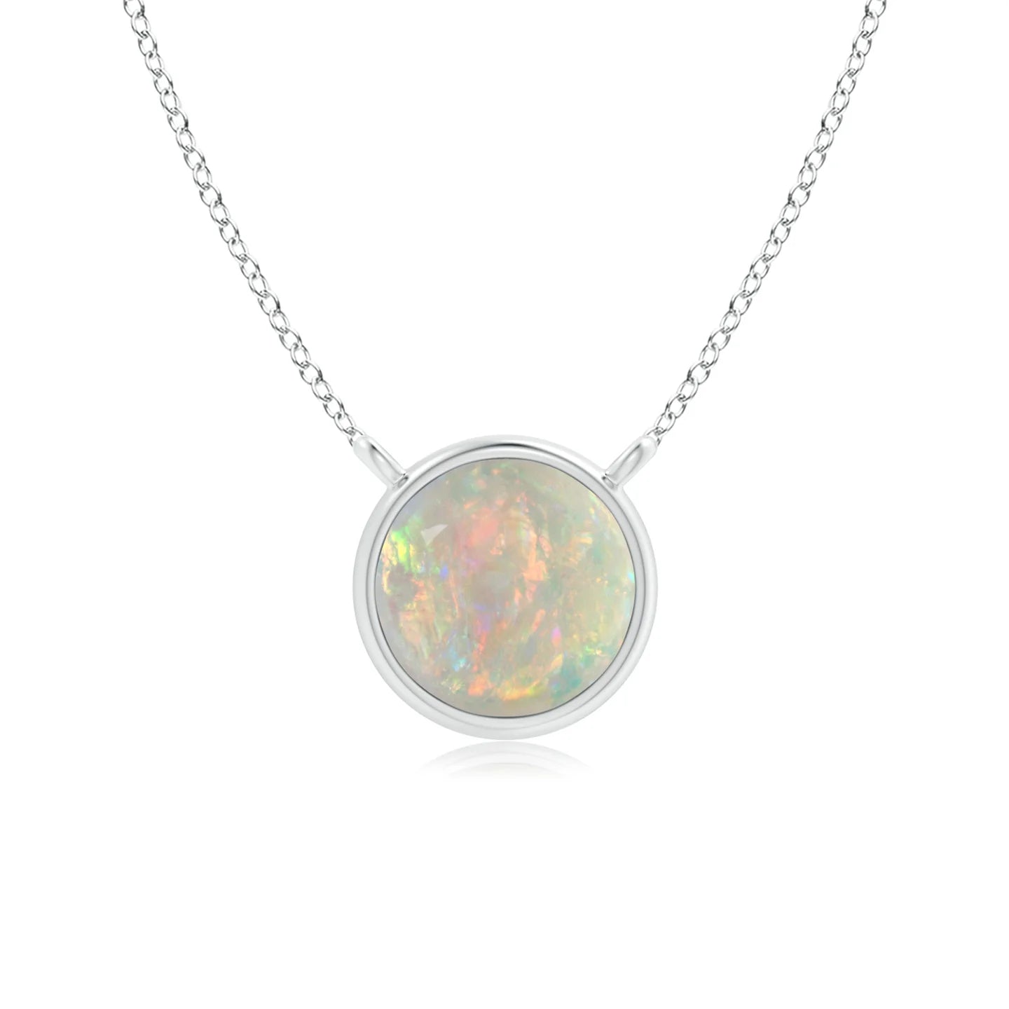 Round Opal Solitaire Necklace Bezel-Set