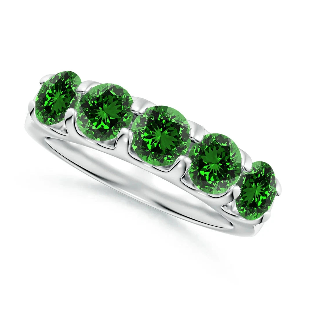 Shared Prong Set Half Eternity Emerald Wedding Ring