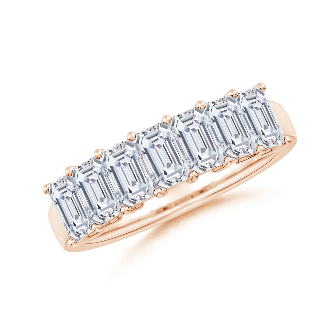 Seven Stone Emerald-Cut Diamond Wedding Ring