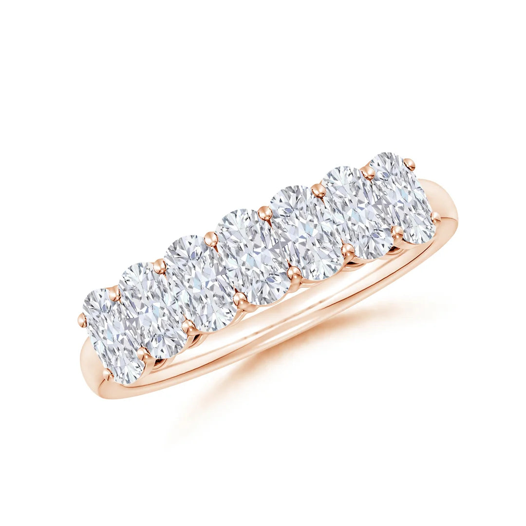 Seven Stone Rectangular Diamond Wedding Ring, Prong-Set Cushion