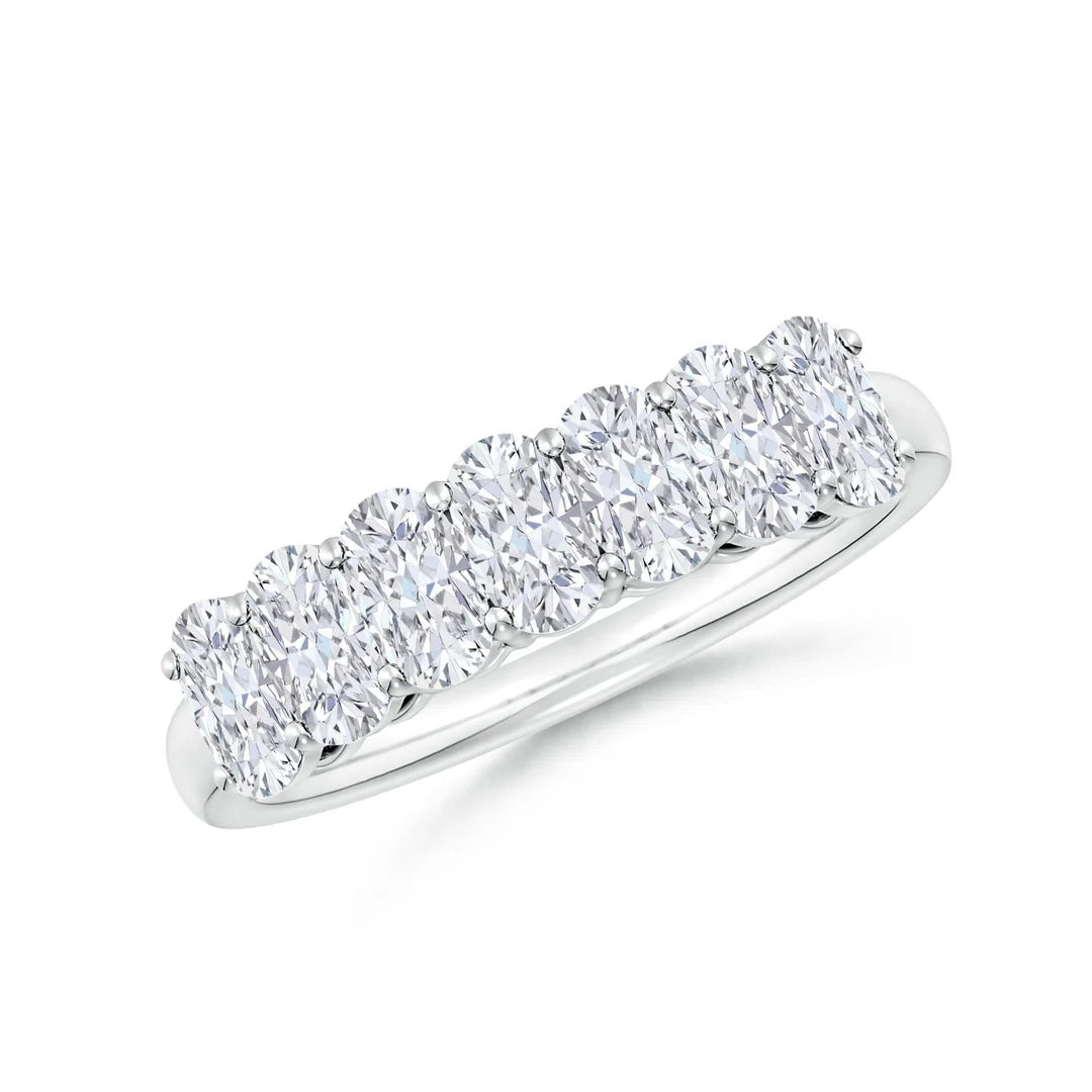 Seven Stone Rectangular Diamond Wedding Ring, Prong-Set Cushion