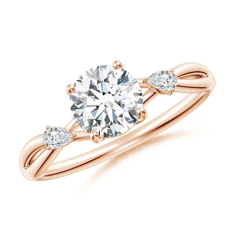 Nature Inspired Round Diamond Side Stone Engagement Ring, Lab-Grown