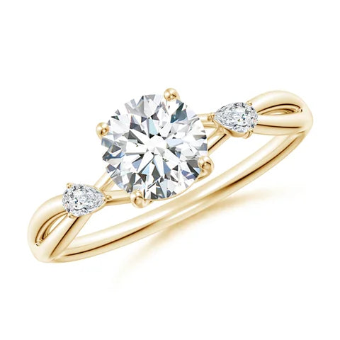 Nature Inspired Round Diamond Side Stone Engagement Ring, Lab-Grown