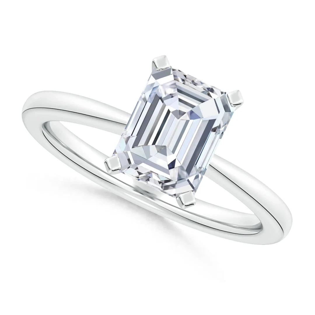 Reverse Tapered Shank Solitaire Engagement Ring, Emerald-Cut Diamond