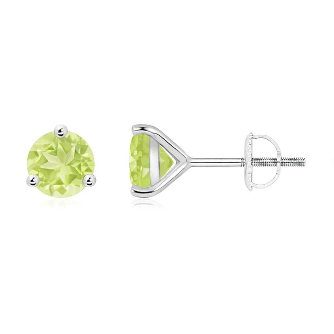 Round Peridot Stud Earrings, Martini-Set