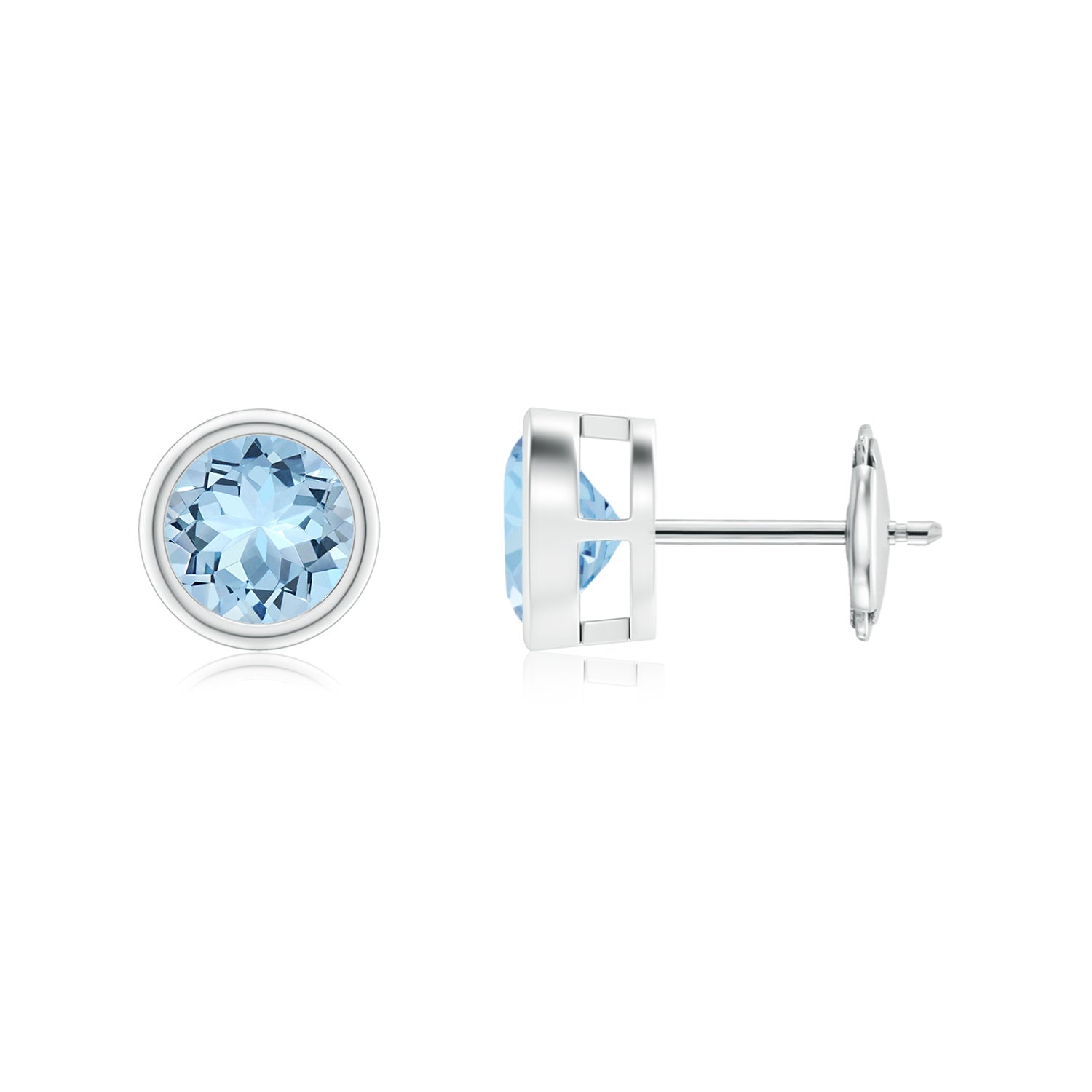 Aquamarine Solitaire Stud Earrings, Bezel-Set