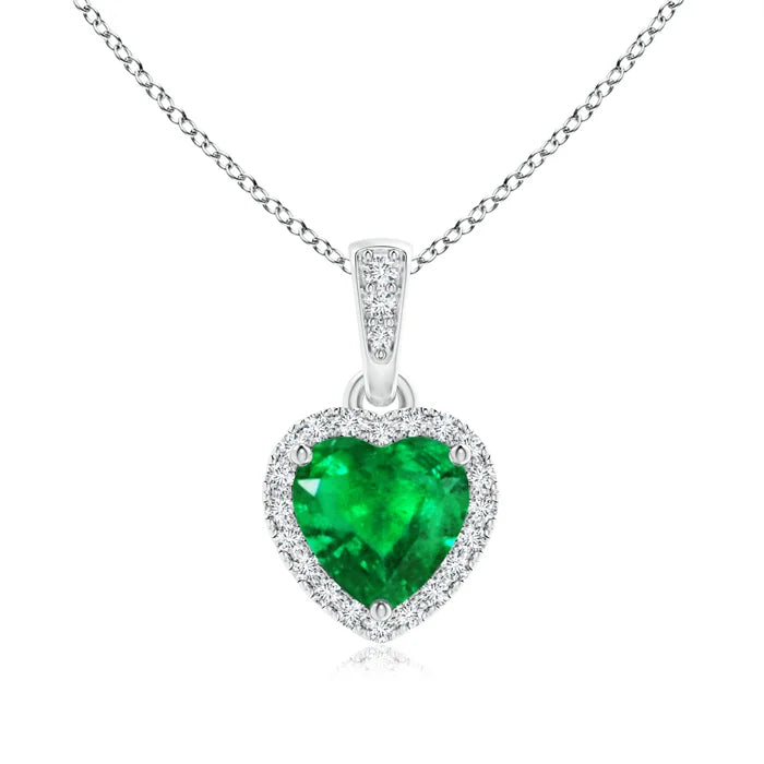 Emerald Heart Pendant with Diamond Halo