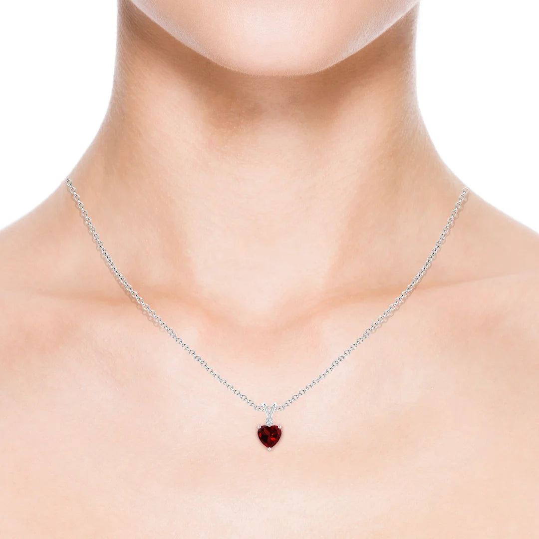 Garnet Heart-Shaped Bale Pendant with Diamond