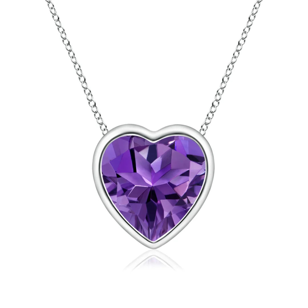 Solitaire Heart Amethyst Pendant, Bezel-Set
