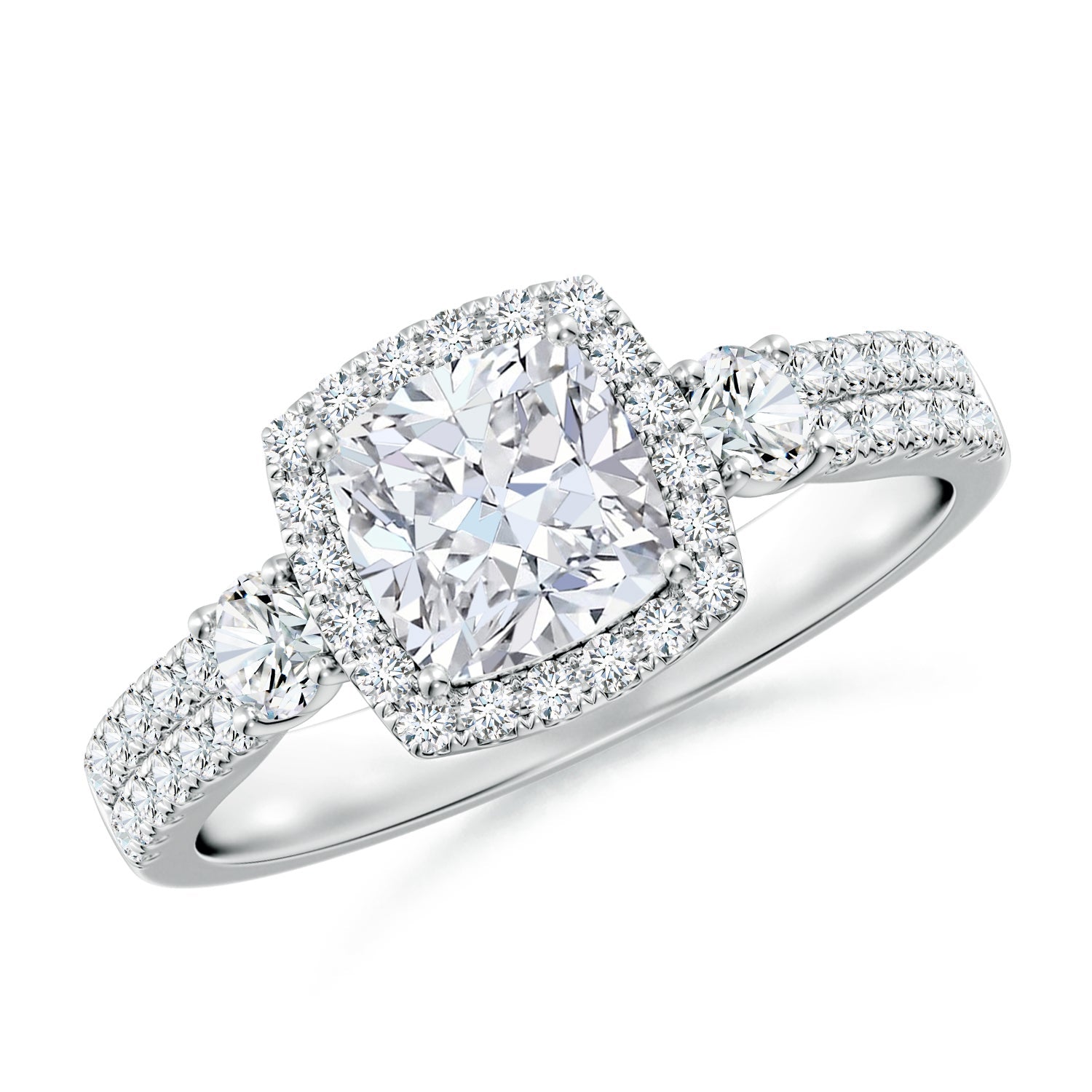 Cushion Diamond Halo Double Shank Engagement Ring, Lab-Grown