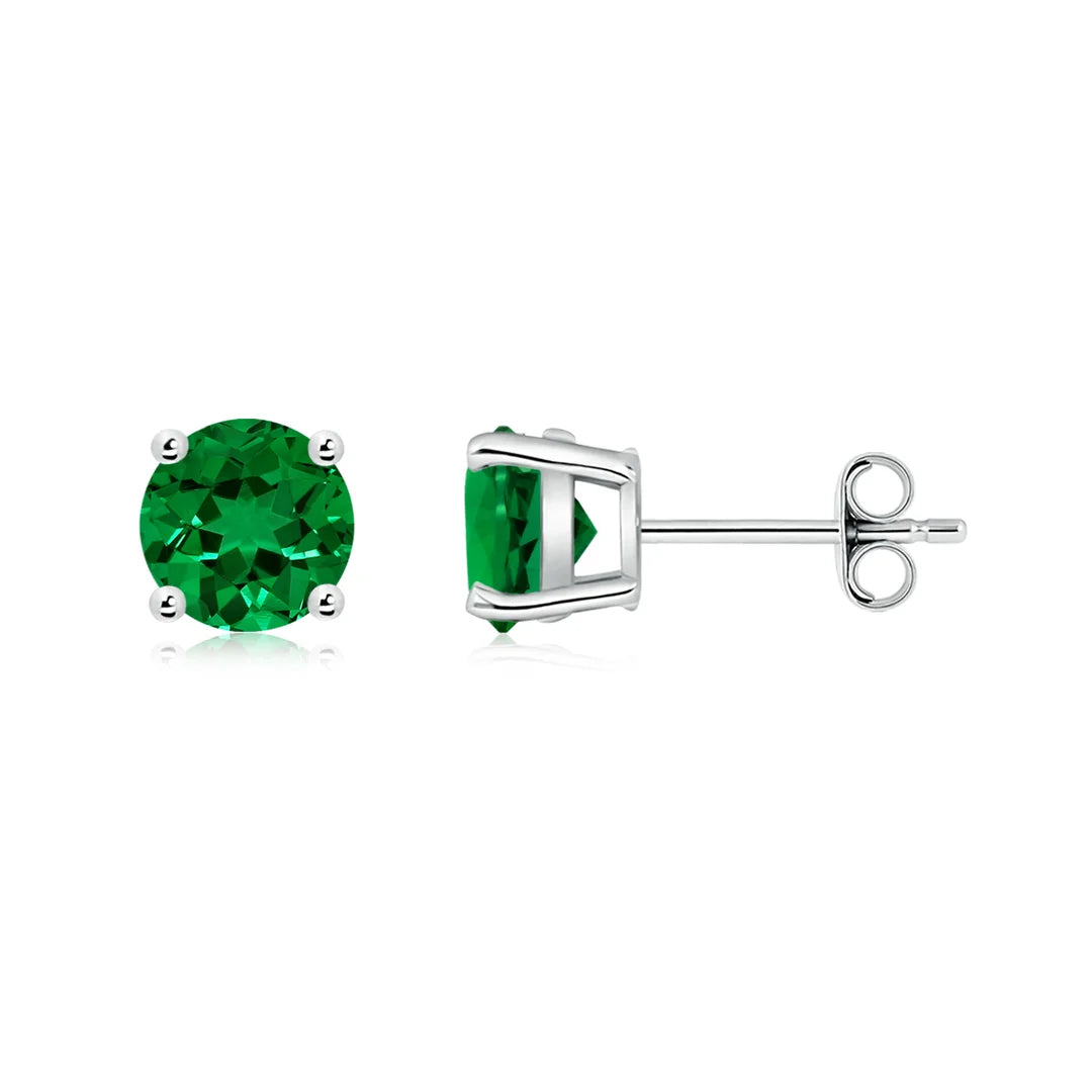 Round Emerald Stud Earrings