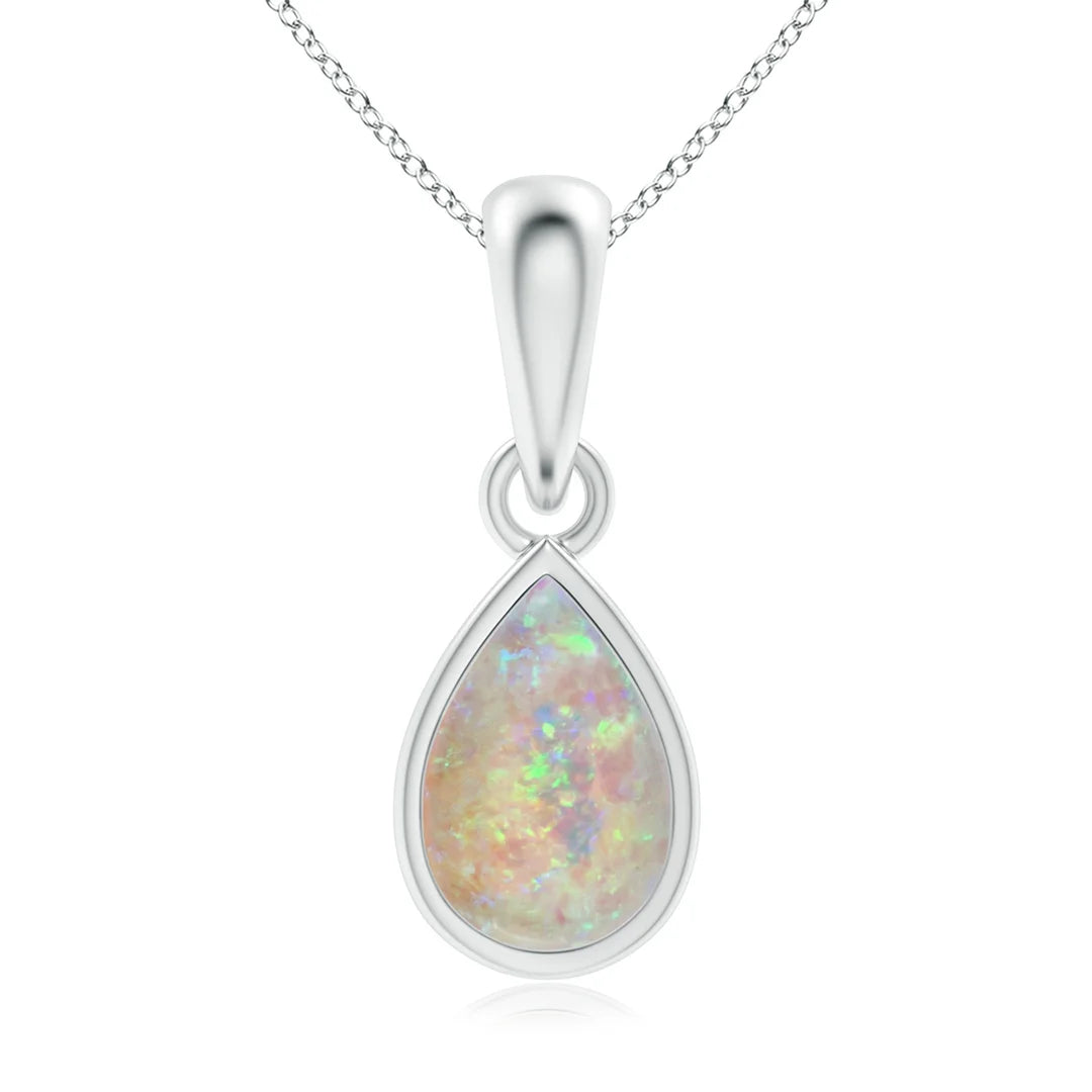 Opal Solitaire Bezel Dangle Pendant, Pear-Shaped