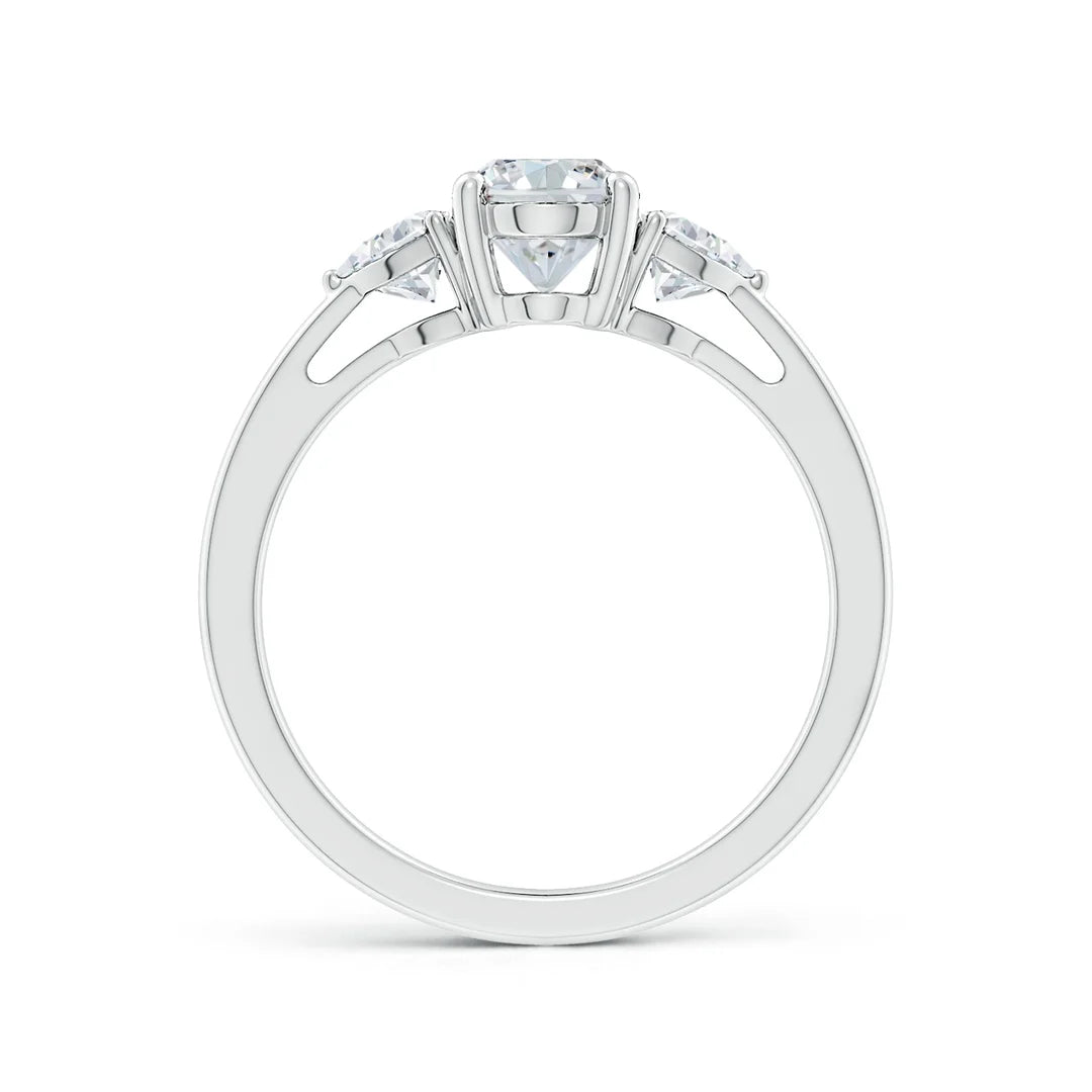 Oval and Trillion Diamond Three Stone Reverse Tapered Shank Engagement Ring, Lab-Grown
