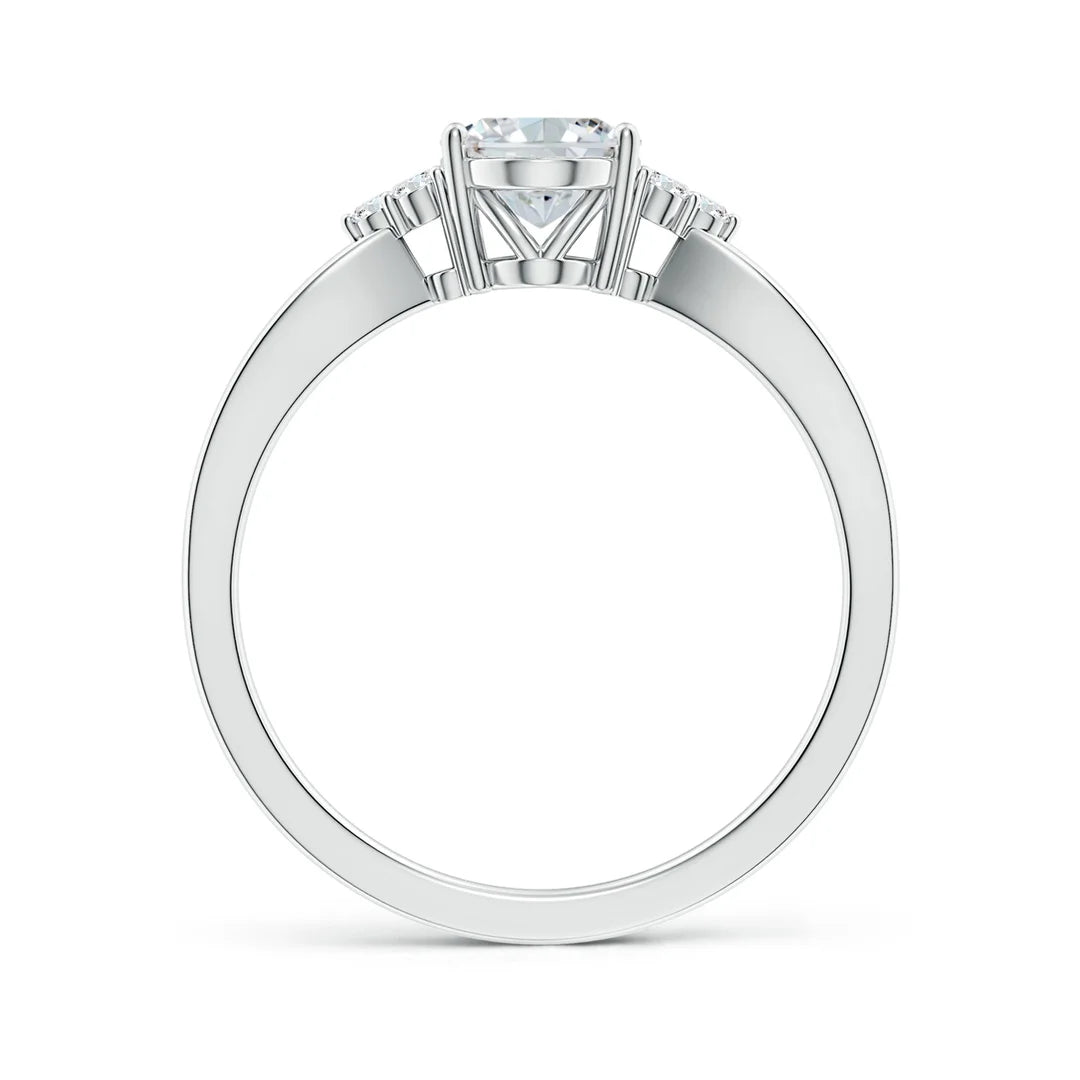 Oval and Round Diamond Split Shank Engagement Ring with Diamond Accents, Solitaire