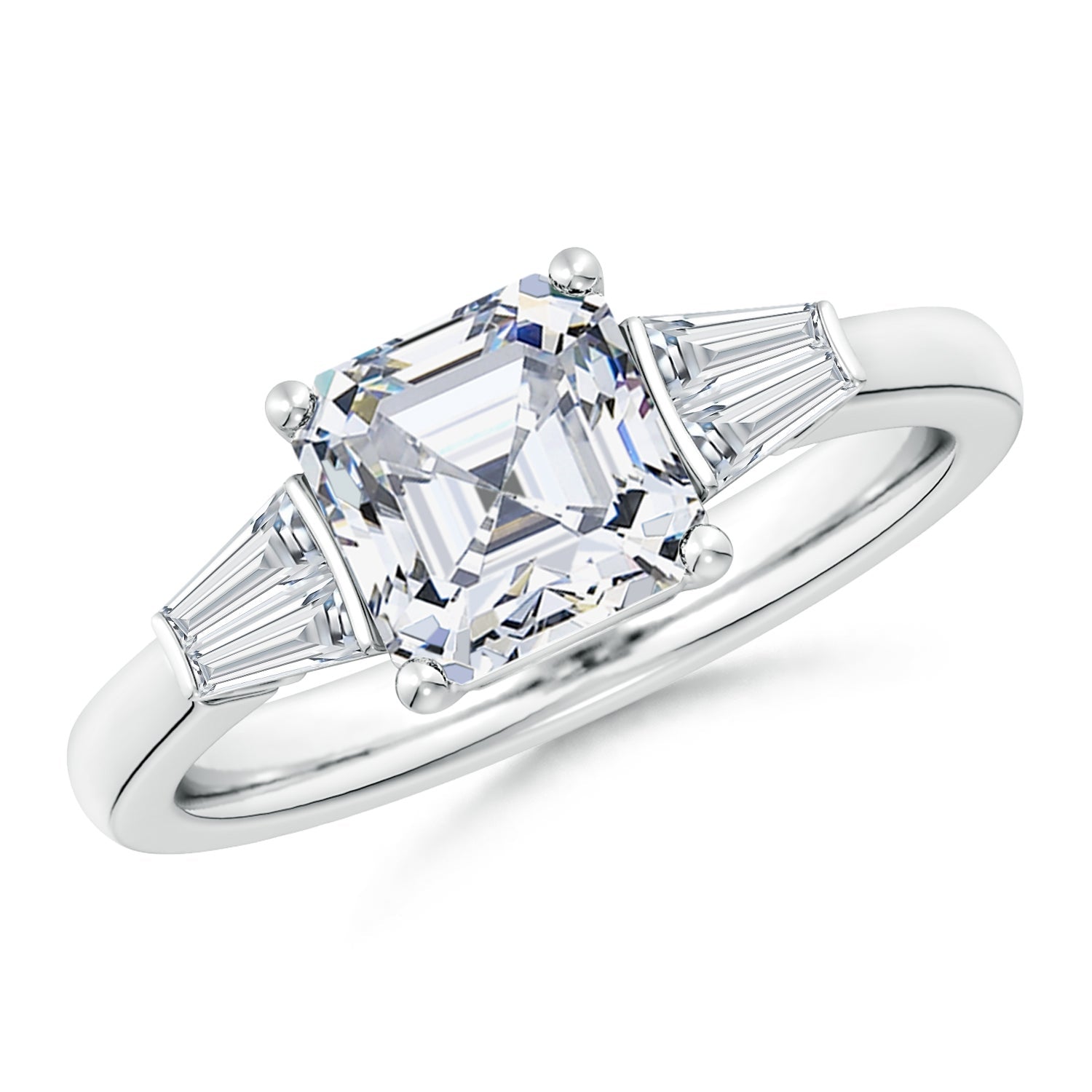 Asscher-Cut and Twin Tapered Baguette Diamond Side Stone Engagement Ring, Lab-Grown