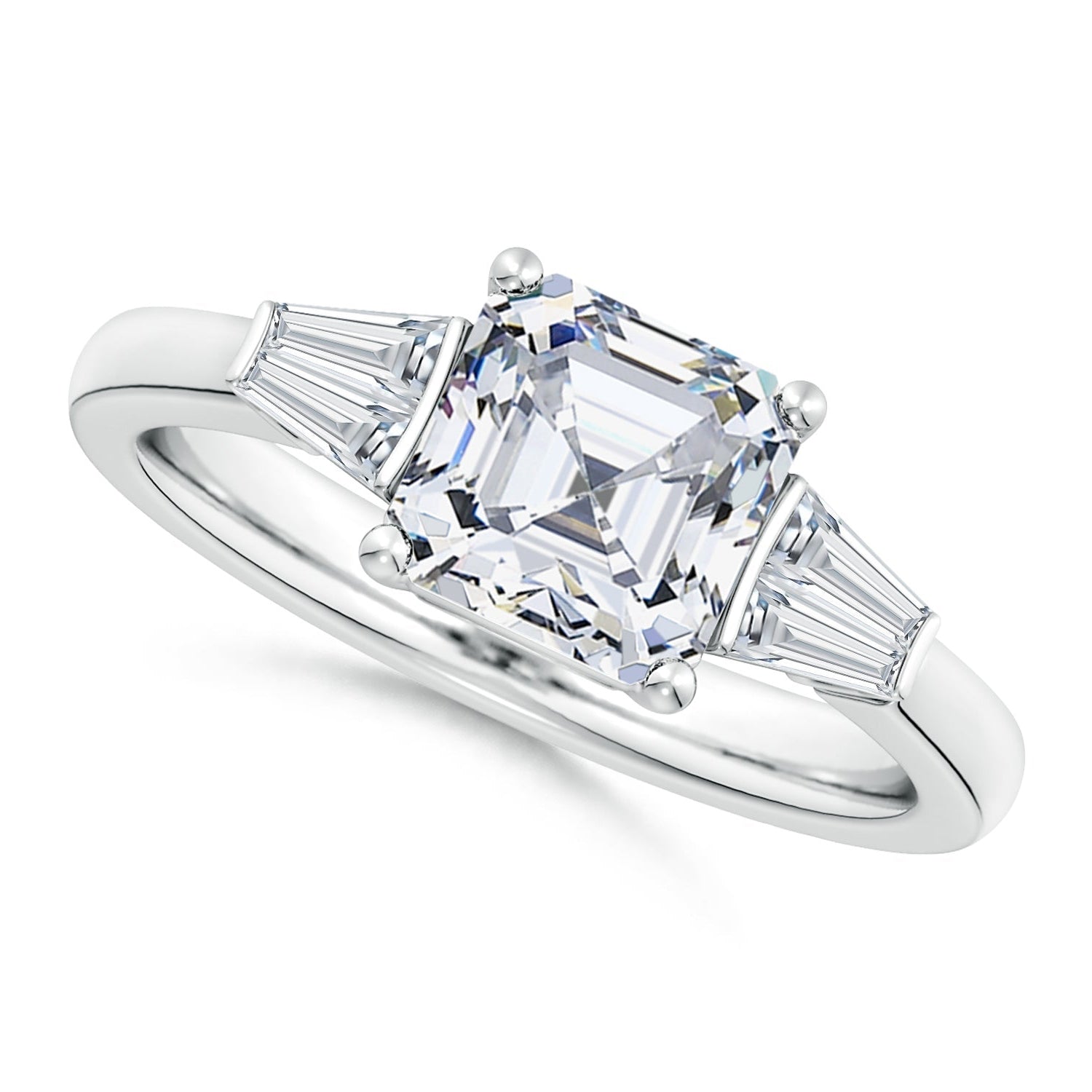 Asscher-Cut and Twin Tapered Baguette Diamond Side Stone Engagement Ring