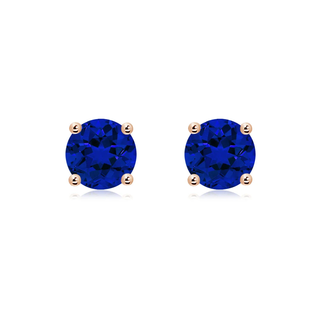 Round Blue Sapphire Stud Earrings, Lab-Grown