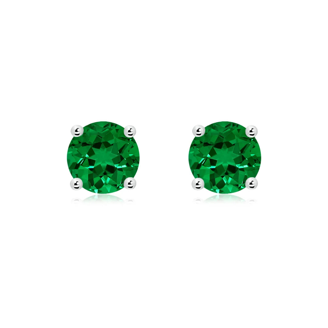 Round Emerald Stud Earrings, Lab-Grown