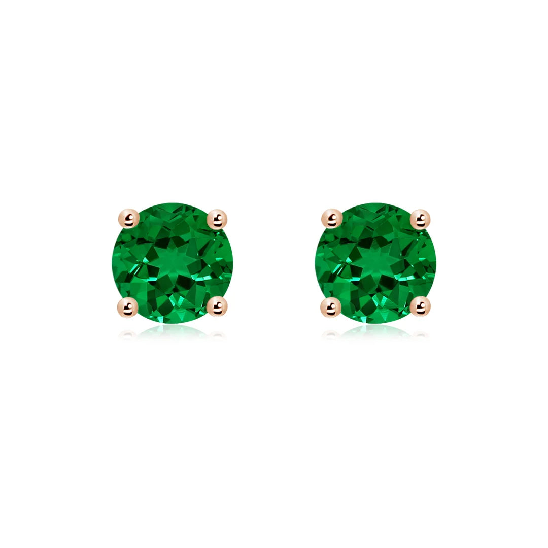 Round Emerald Stud Earrings, Lab-Grown