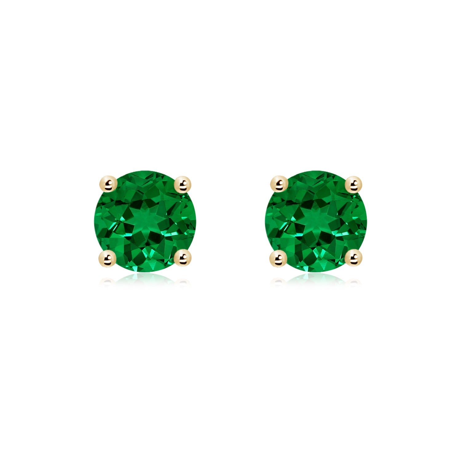 Round Emerald Stud Earrings, Lab-Grown