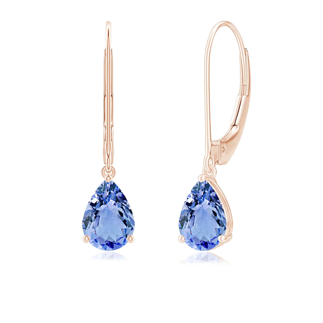 Pear-Shaped Tanzanite Solitaire Leverback Earrings