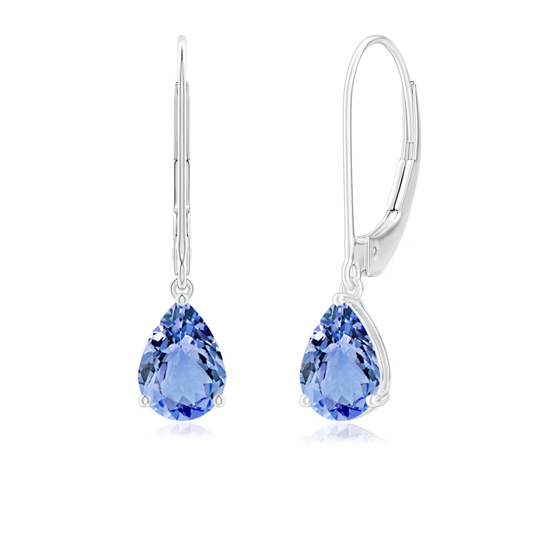 Pear-Shaped Tanzanite Solitaire Leverback Earrings