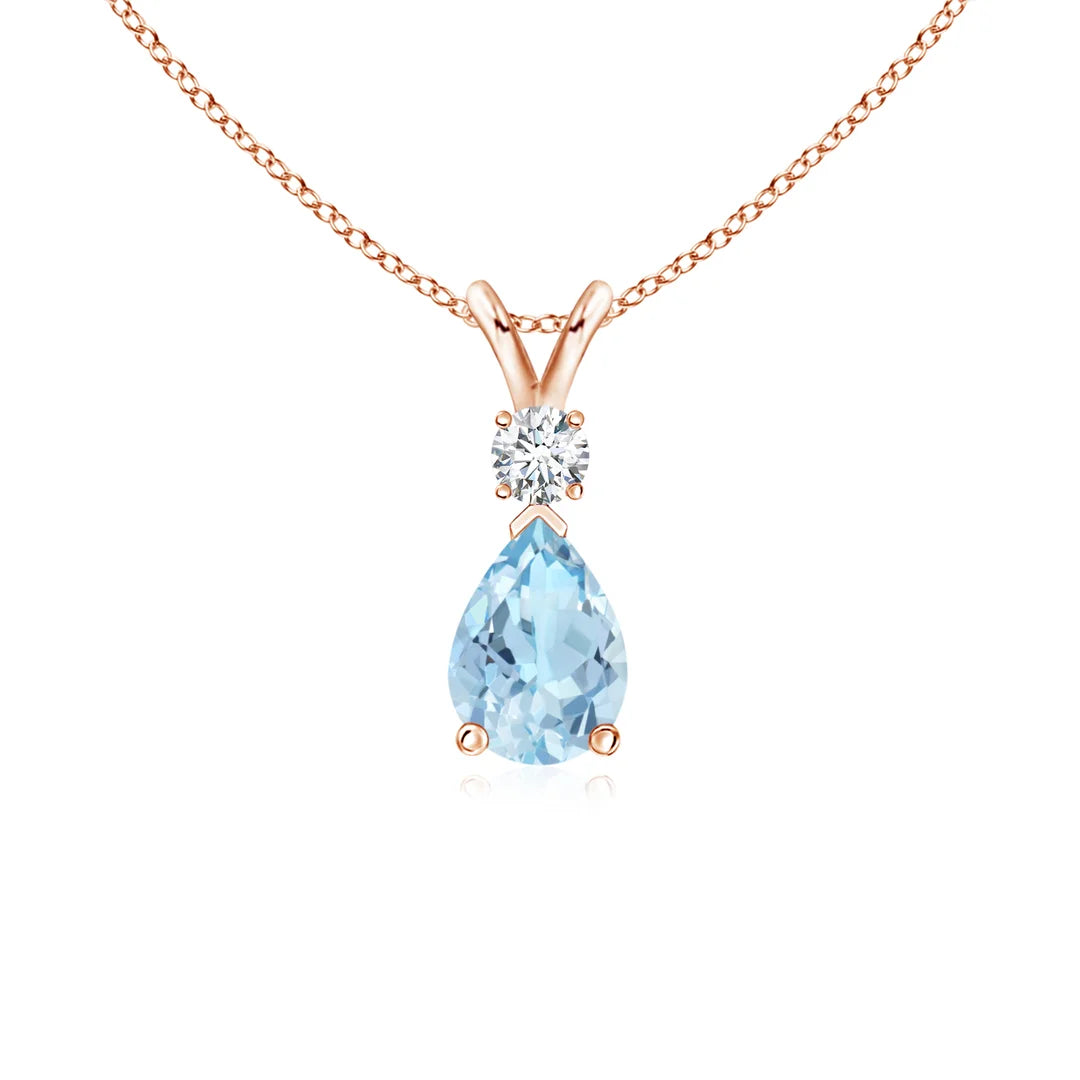 Aquamarine Teardrop Pendant with Lab Diamond