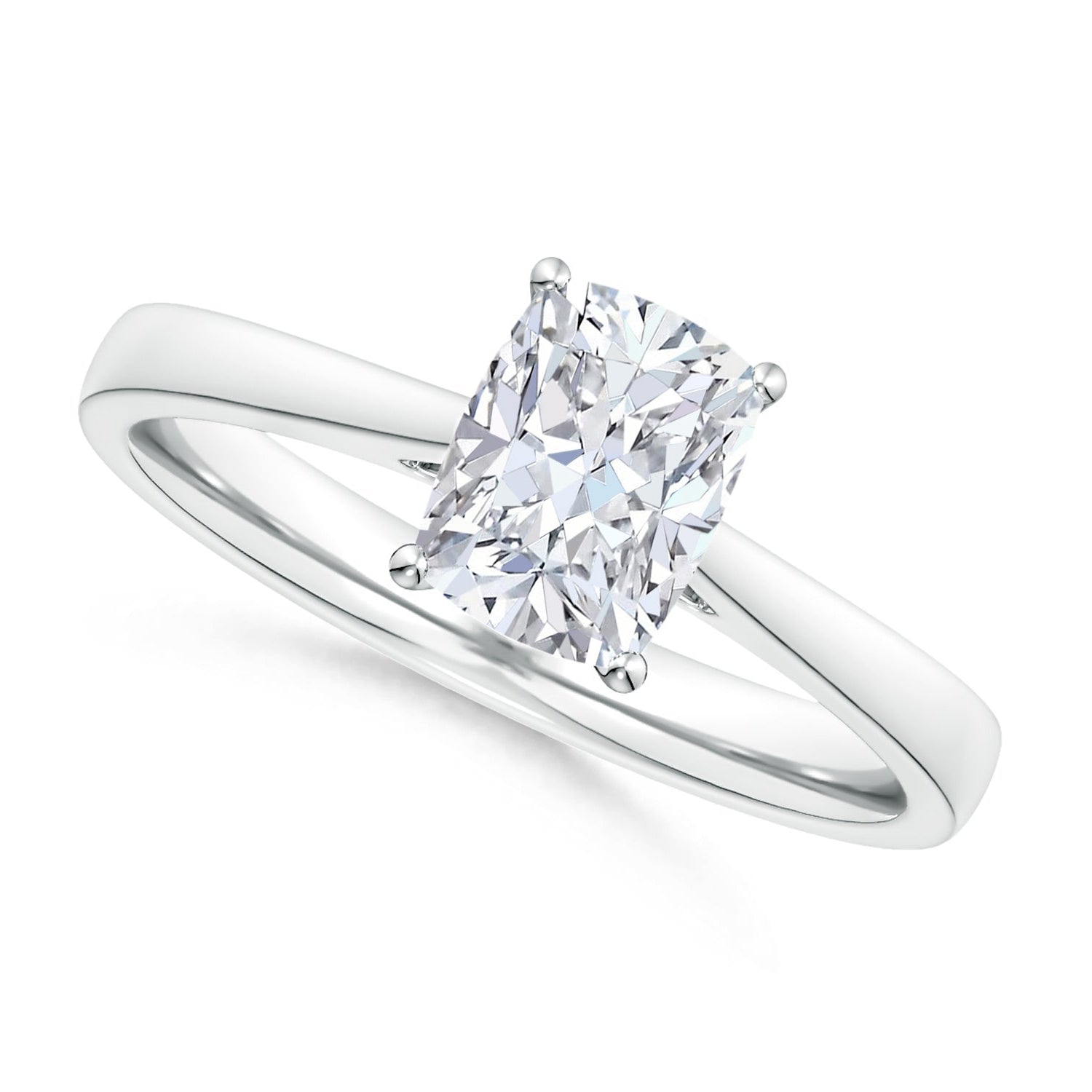 Rectangular Cushion Diamond Reverse Tapered Shank Cathedral Engagement Ring