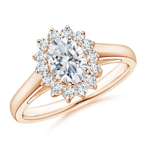 Oval and Round Diamond Curved Floral Engagement Ring