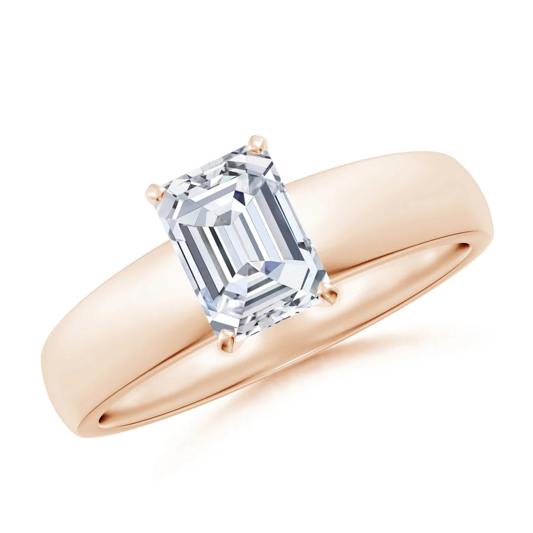 Emerald-Cut Diamond Solitaire Engagement Ring, Prong-Set
