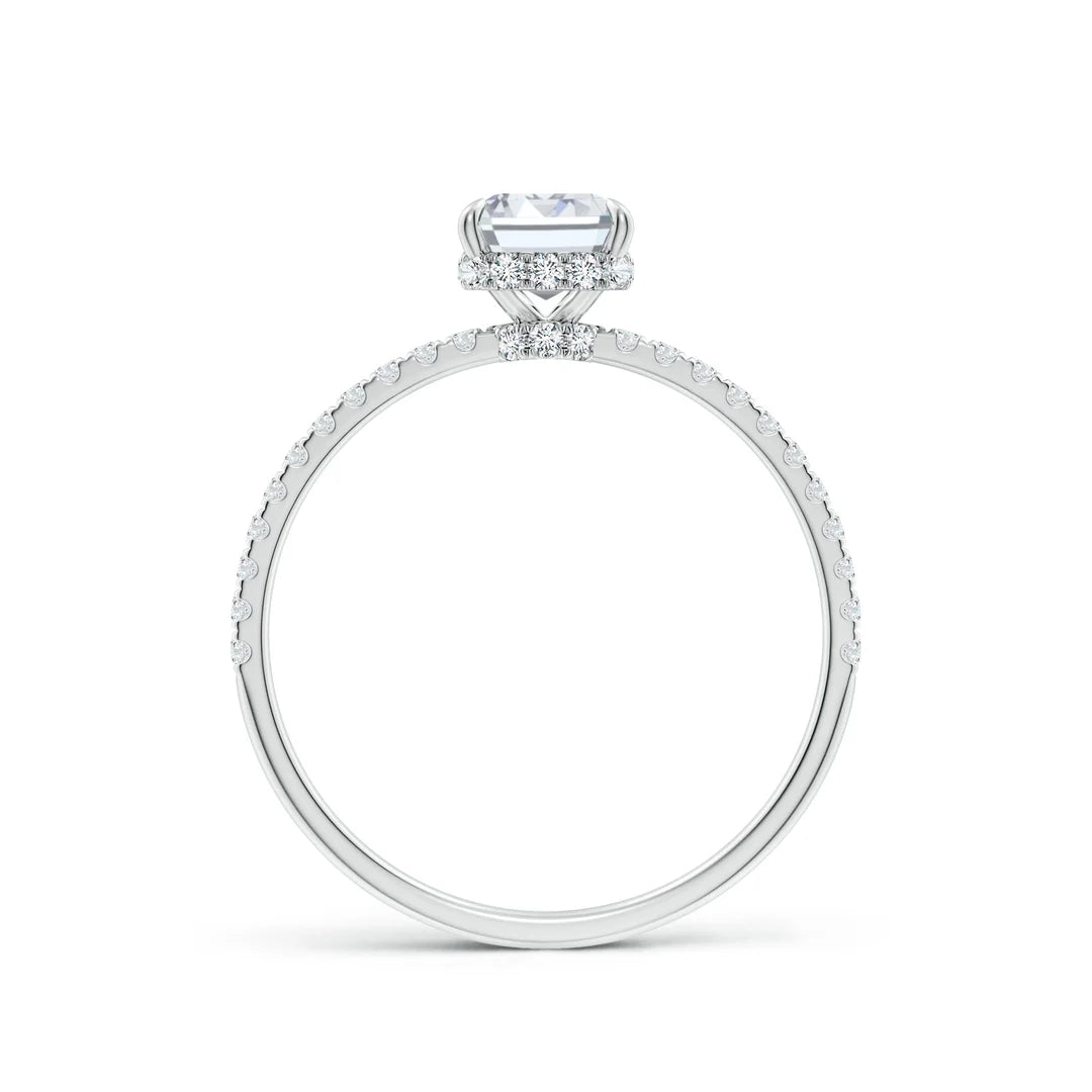 Emerald-Cut Diamond Hidden Halo Classic Engagement Ring