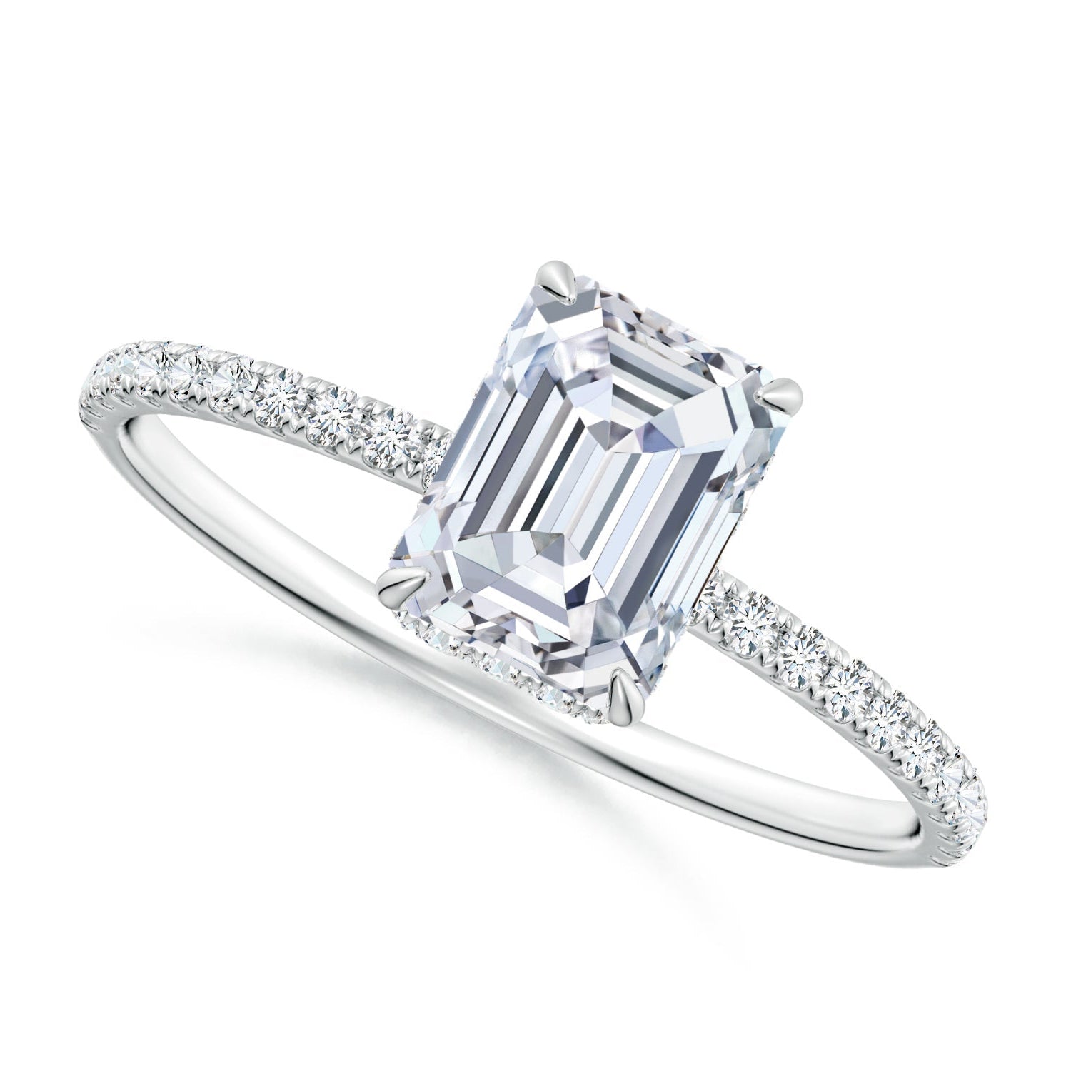 Emerald-Cut Diamond Hidden Halo Classic Engagement Ring