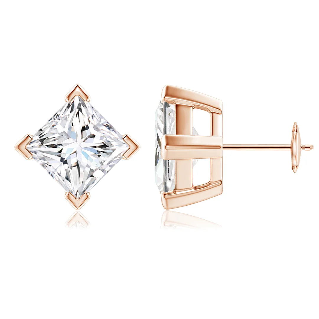 Princess-Cut Lab-Grown Diamond Stud Earrings, 14K Gold Prong Set