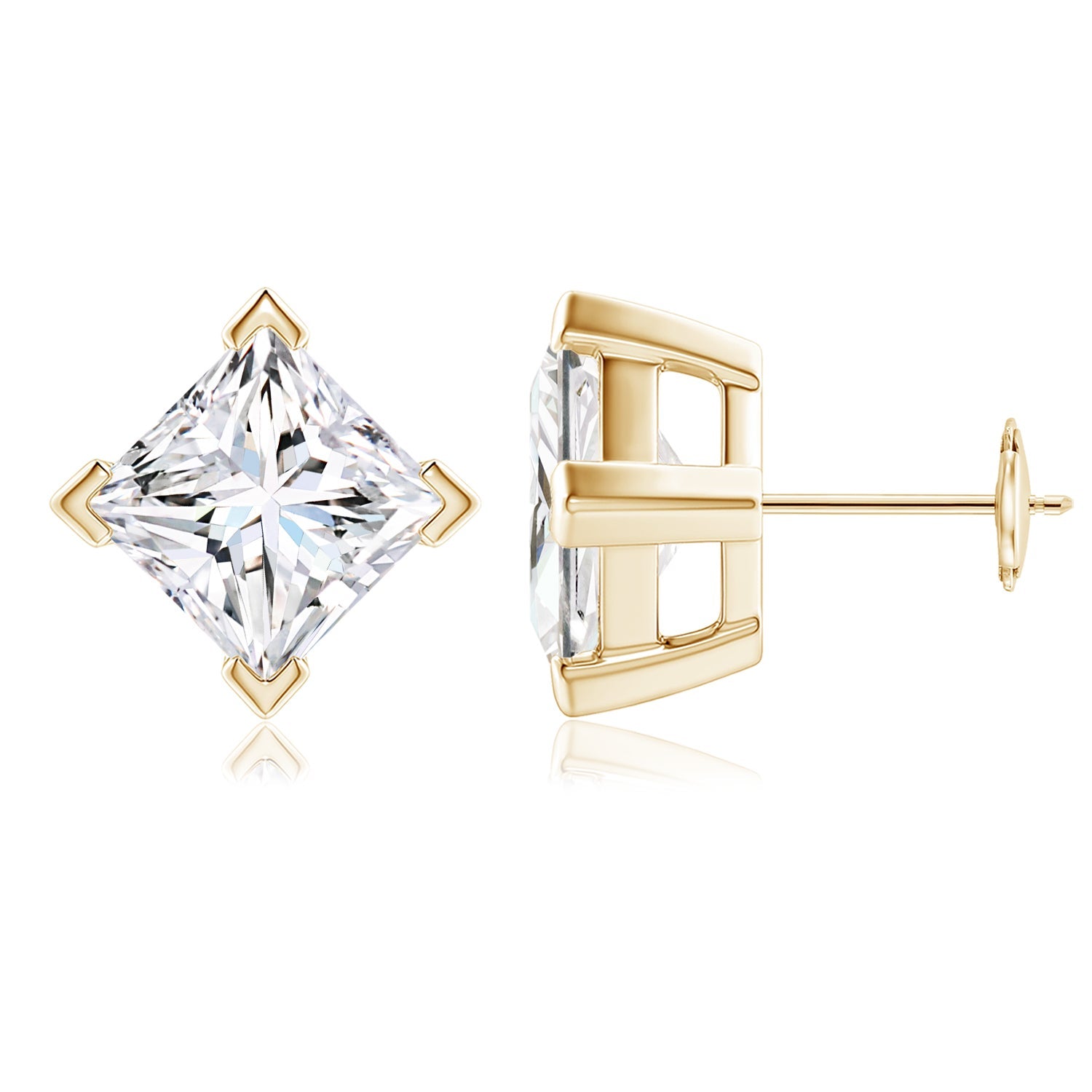 Princess-Cut Lab-Grown Diamond Stud Earrings, 14K Gold Prong Set