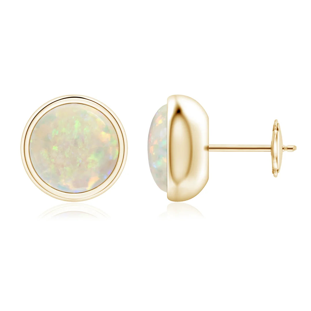 Opal Solitaire Stud Earrings, Bezel Set