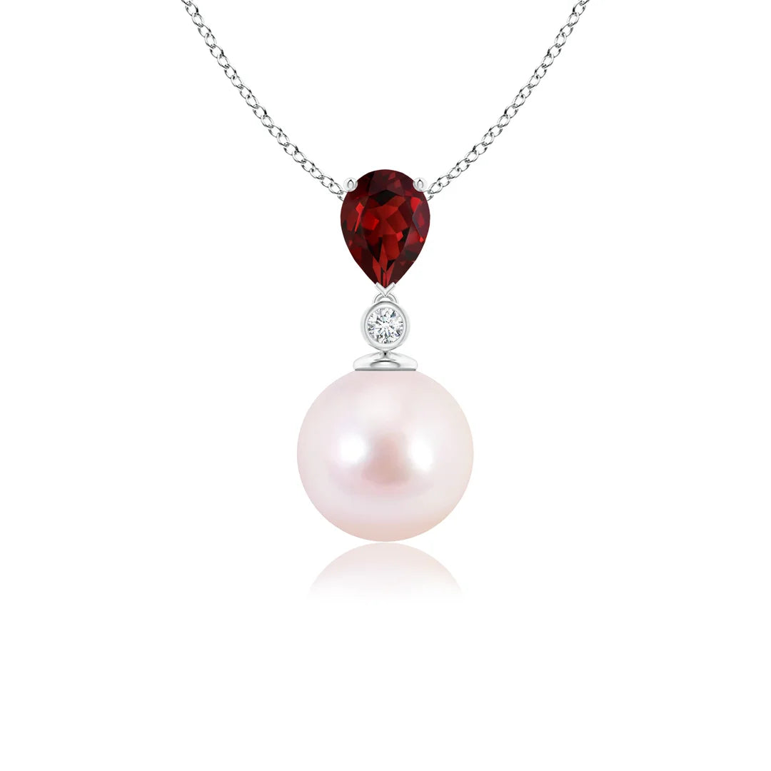 Akoya Pearl & Pear Garnet Drop Pendant