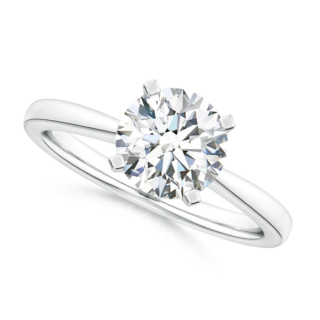 Round Diamond Reverse Tapered Shank Solitaire Engagement Ring