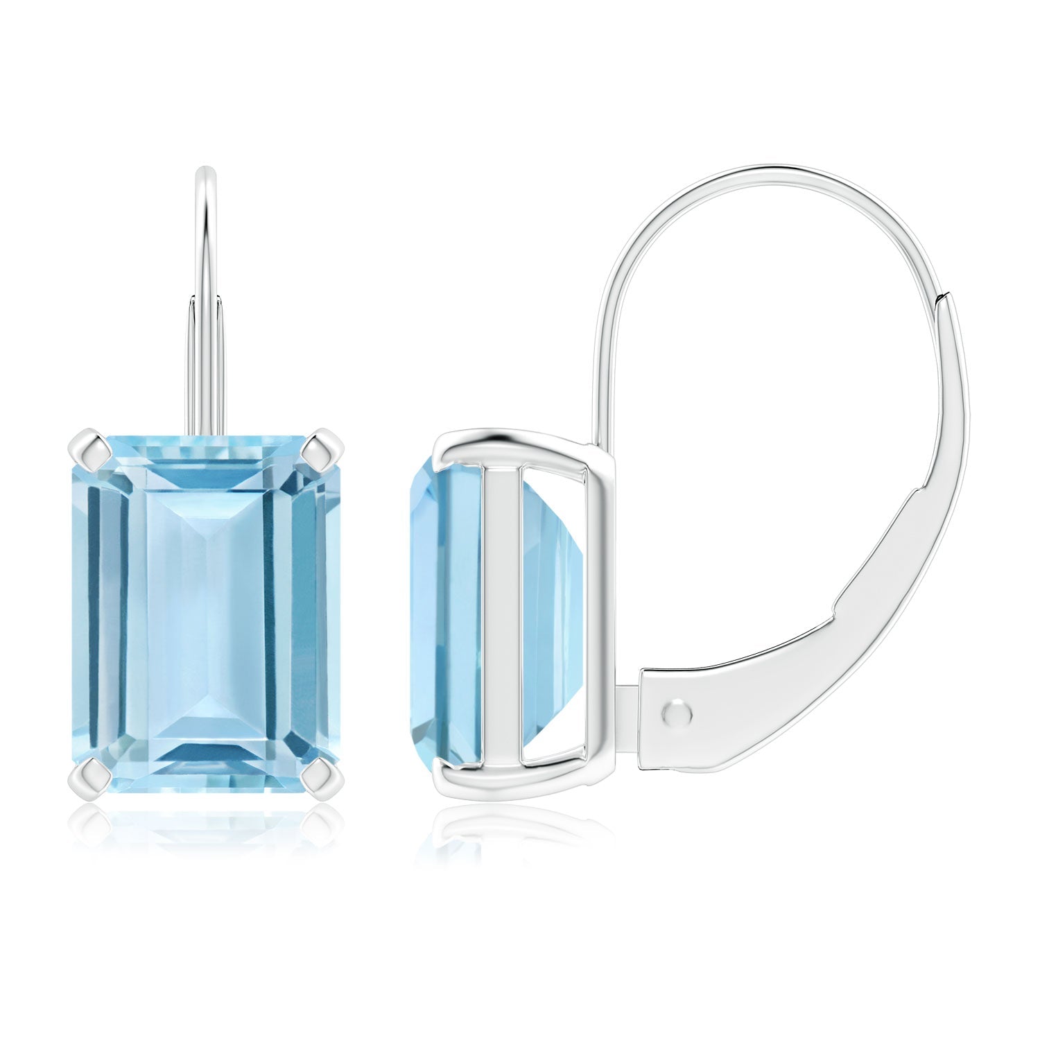 Aquamarine Solitaire Leverback Earrings, Emerald-Cut