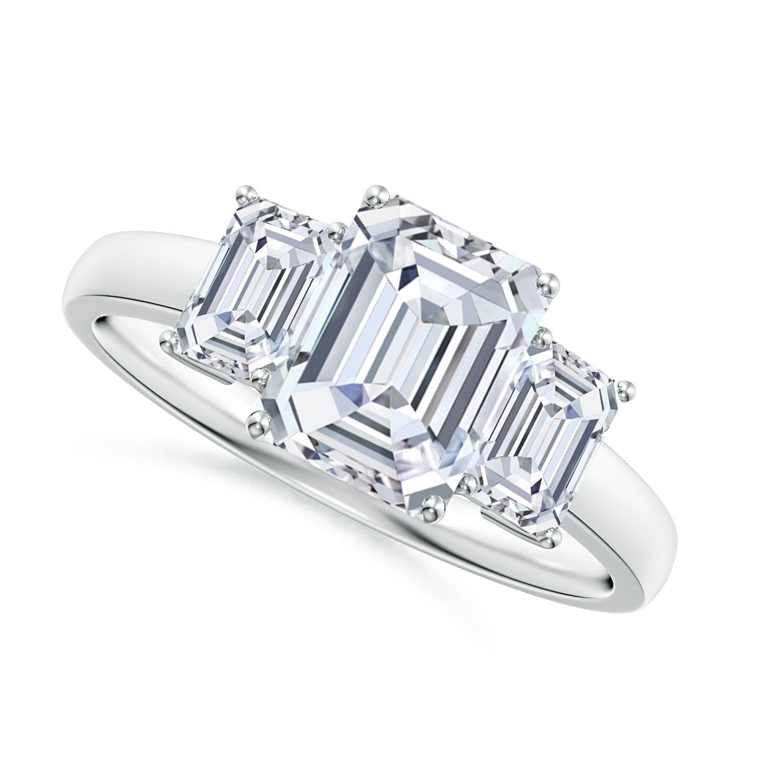 Emerald-Cut Diamond Three Stone Engagement Ring