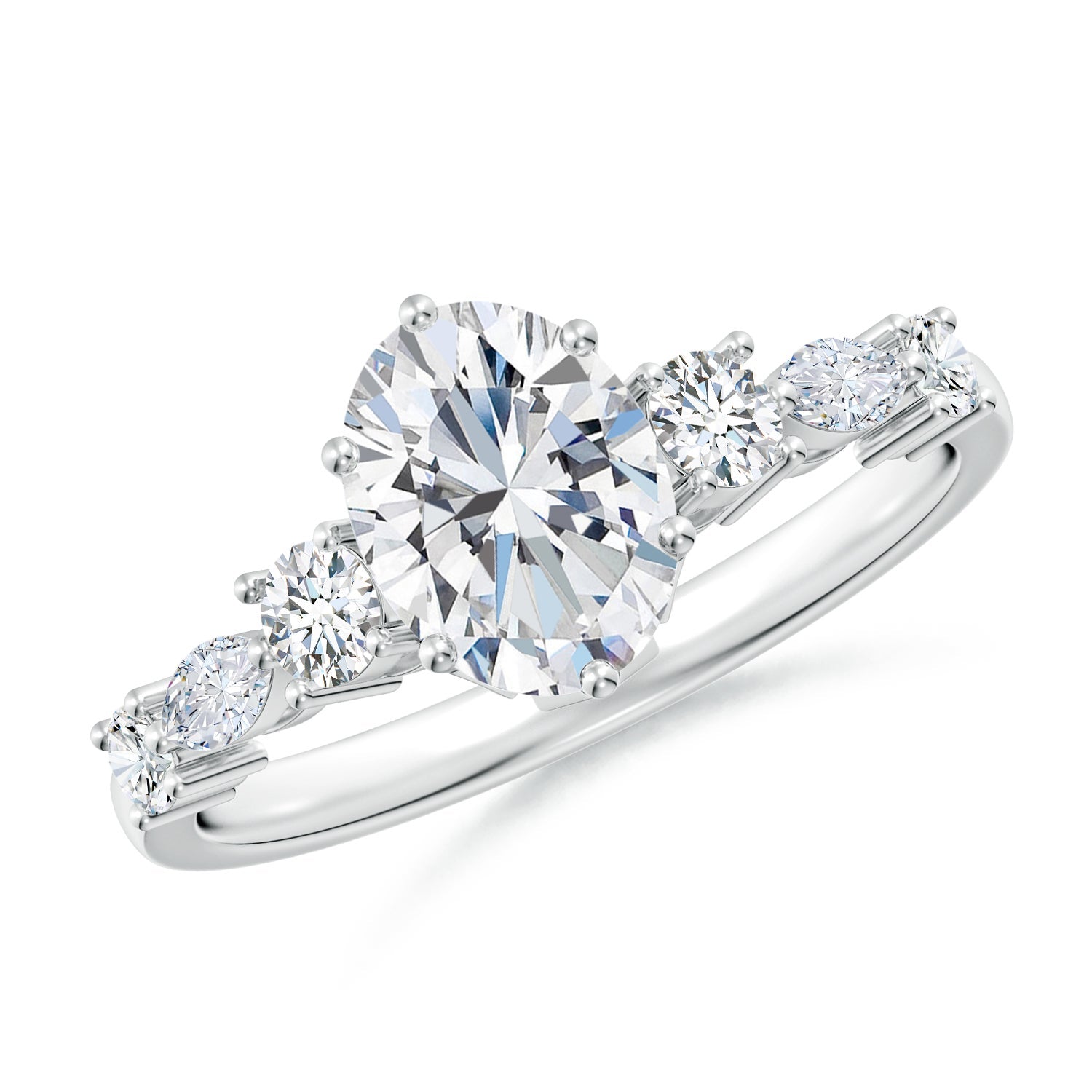Classic Oval Diamond Side Stone Engagement Ring, Lab-Grown