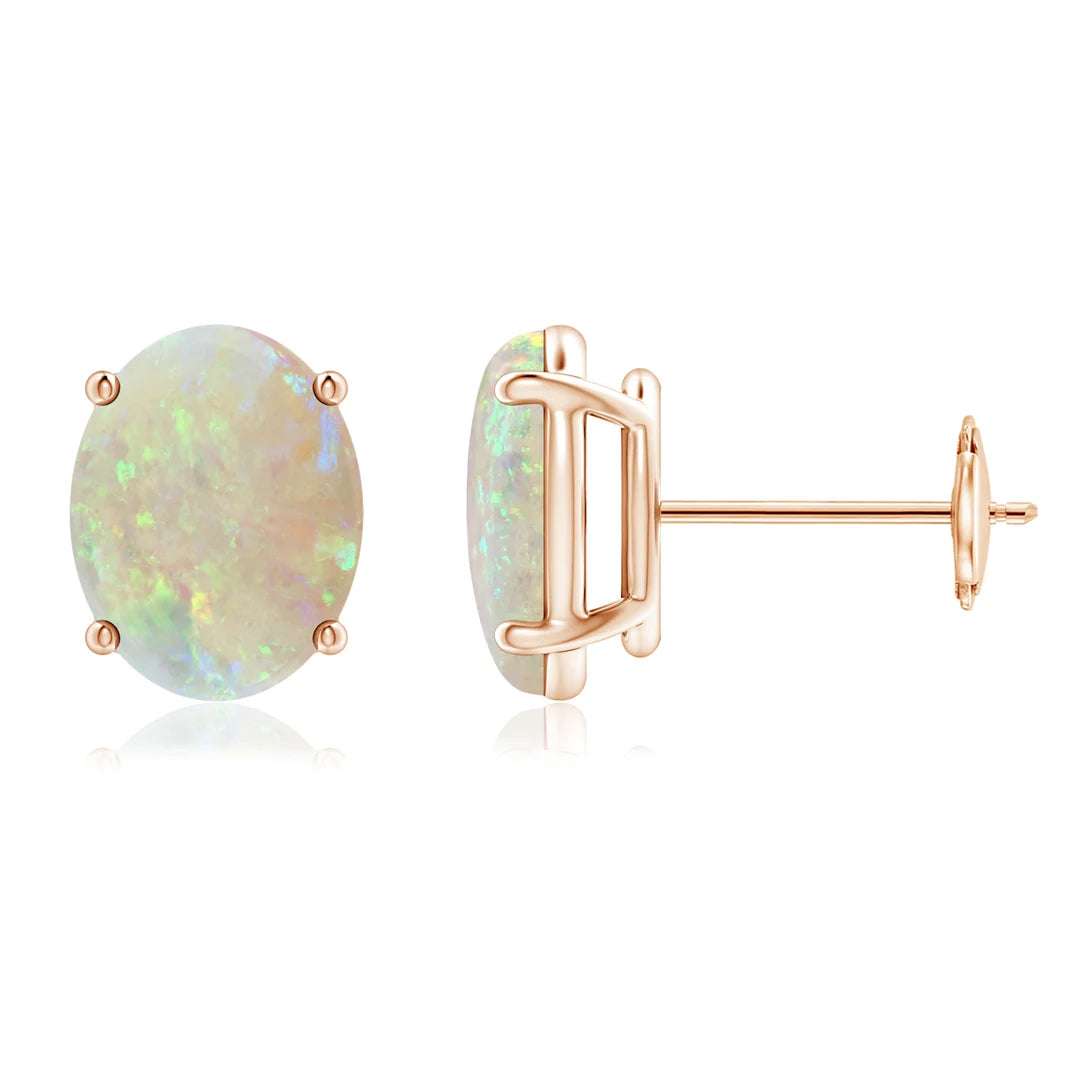 Oval Opal Solitaire Stud Earrings