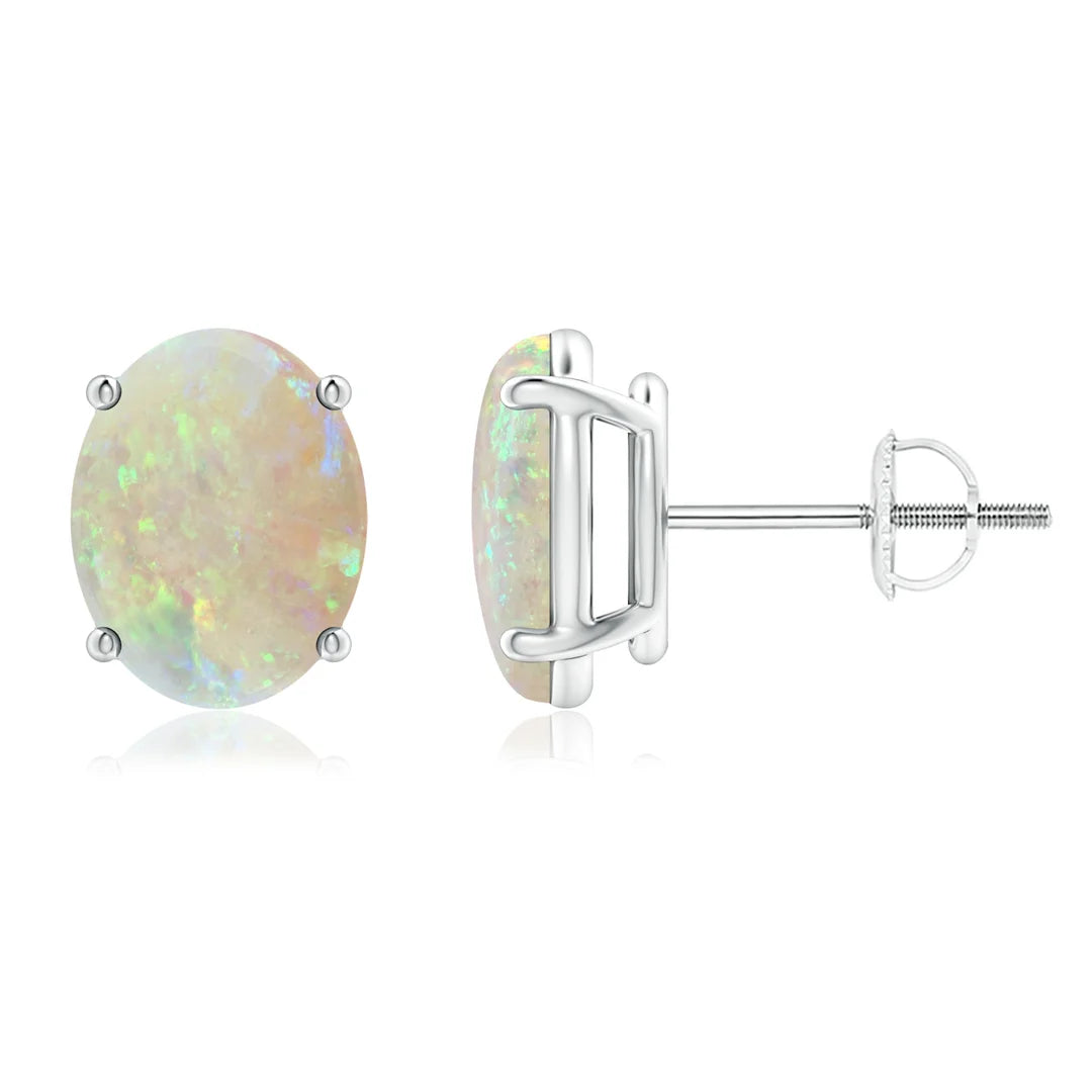 Oval Opal Solitaire Stud Earrings