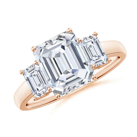 Emerald-Cut Diamond Three Stone Engagement Ring