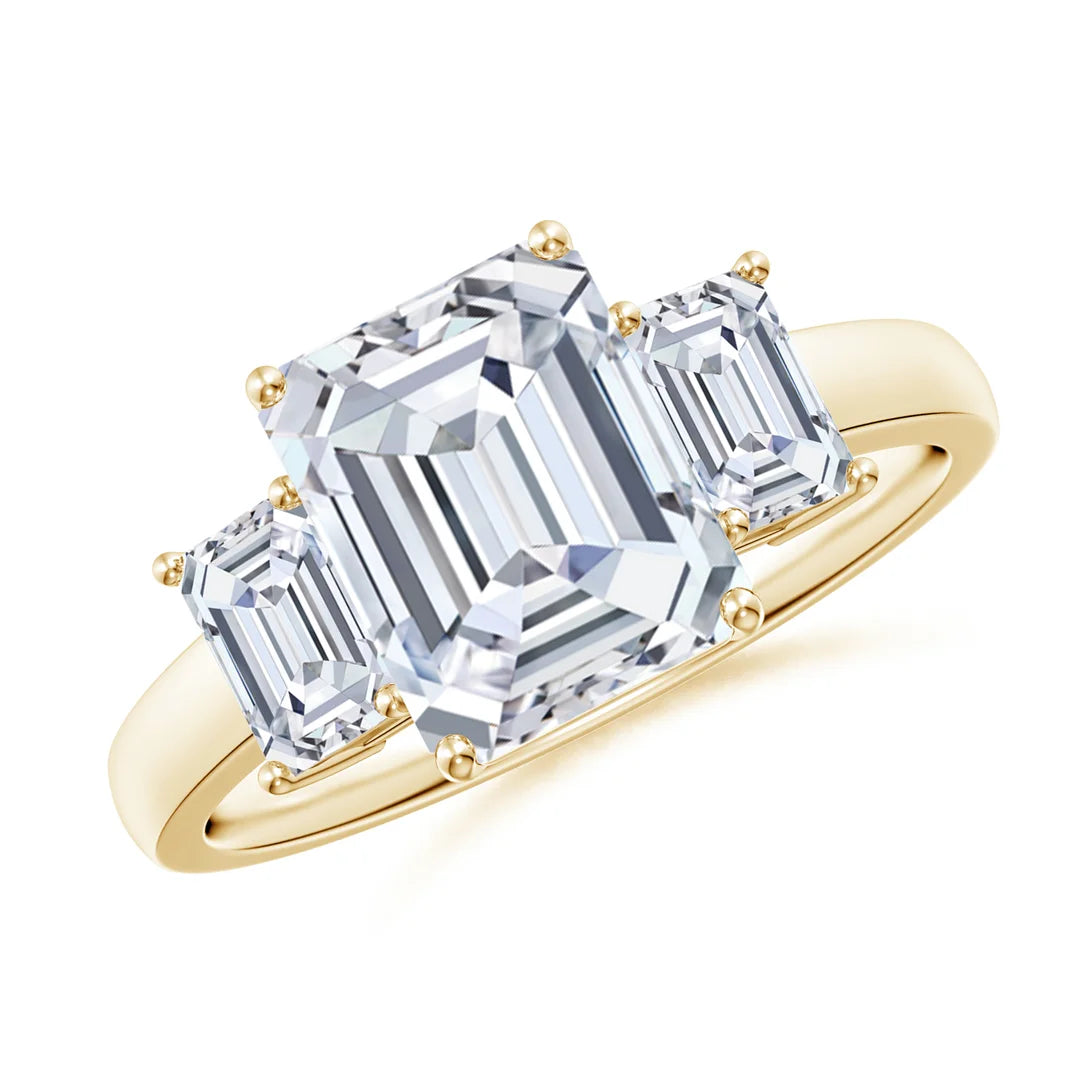 Emerald-Cut Diamond Three Stone Engagement Ring