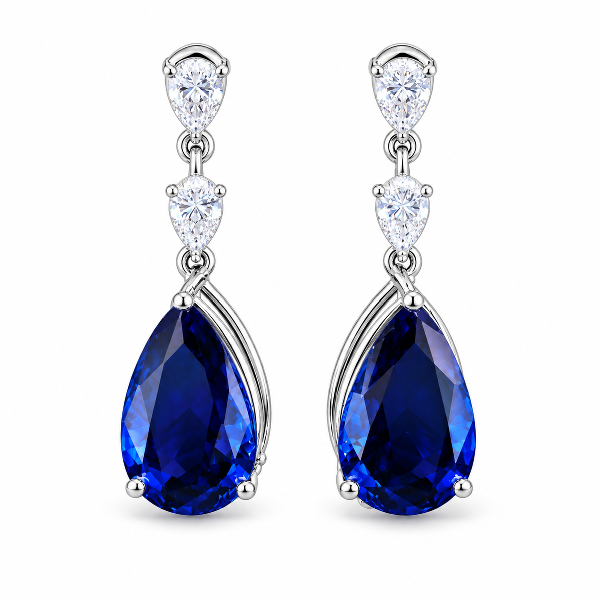 Blue Pear Diamond Drop Earrings, 30 ct. – 14K White Gold